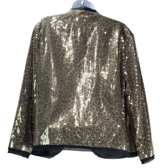 CHICO'S Women's Jacket Gold Sequined Leopard Accents Polyester Open Front Size 2 - Picture 2 of 9